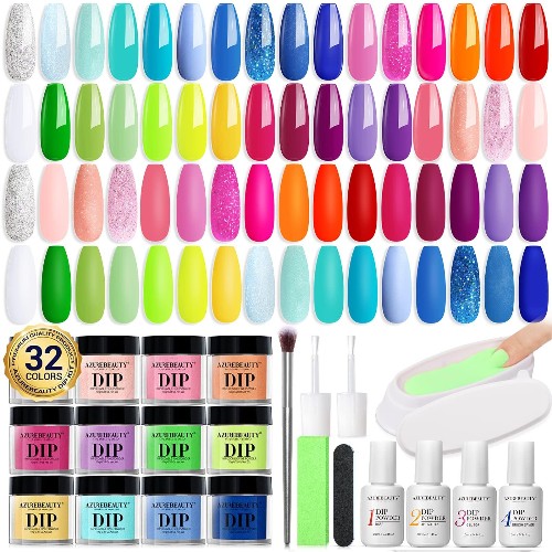 AZUREBEAUTY AZUREBEAUTY 42 Pcs Dip Powder Nail Kit Starter - Spring Summer Bright Pastel Neon Color Dip